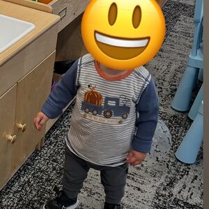 Mud Pie Blue and Orange Pumpkin Truck Long Sleeve Tee